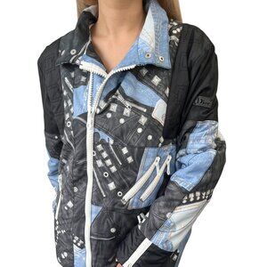 Christian Dior Vintage 2004 Logo Puffer Jacket Zip #44 Black Blue White [105742]